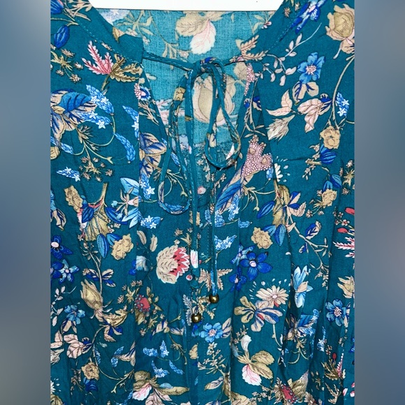 UMGEE Teal Floral Boho Babydoll Dress Size Large sleeveless - Picture 5 of 5